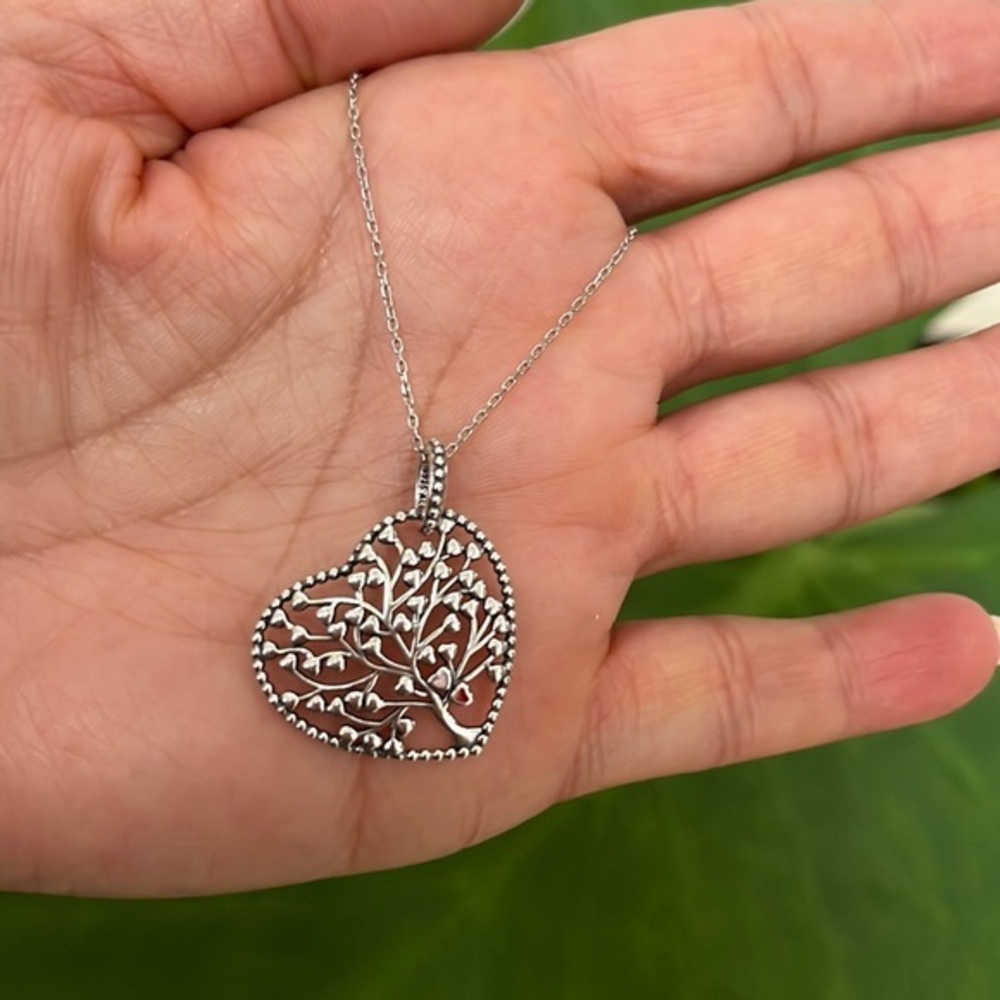 Sterling Silver Heart family Tree Heart Necklace with 18” inches Chain